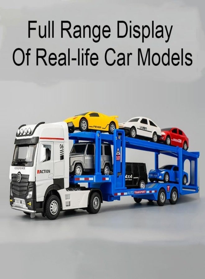 KING FORU Die-Cast Car Carrier Truck Toy Set with 6 Vehicles, Lights and Sounds, 36 cm Transport Trailer with Pull-Back Action - Image 4